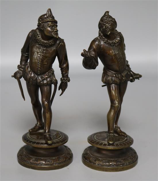 Emile Guillemin (1841-1907). A pair of bronze figures of 17th century duelists, 7.5in.